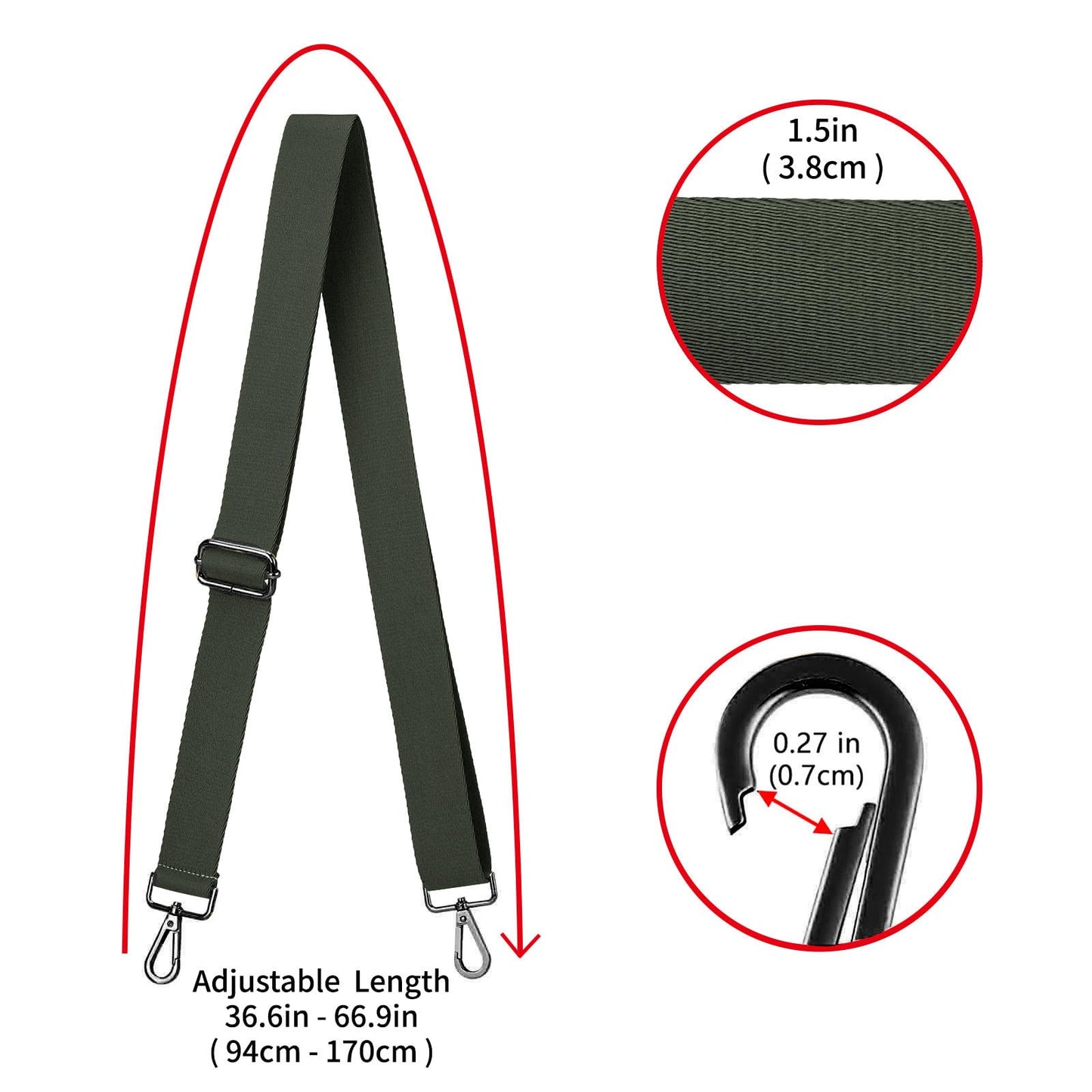 ZOOEASS Nickel Buckles Wide Shoulder Strap (Solid),Adjustable Replacement Belt Crossbody Canvas Bag Handbag (Olive Green)