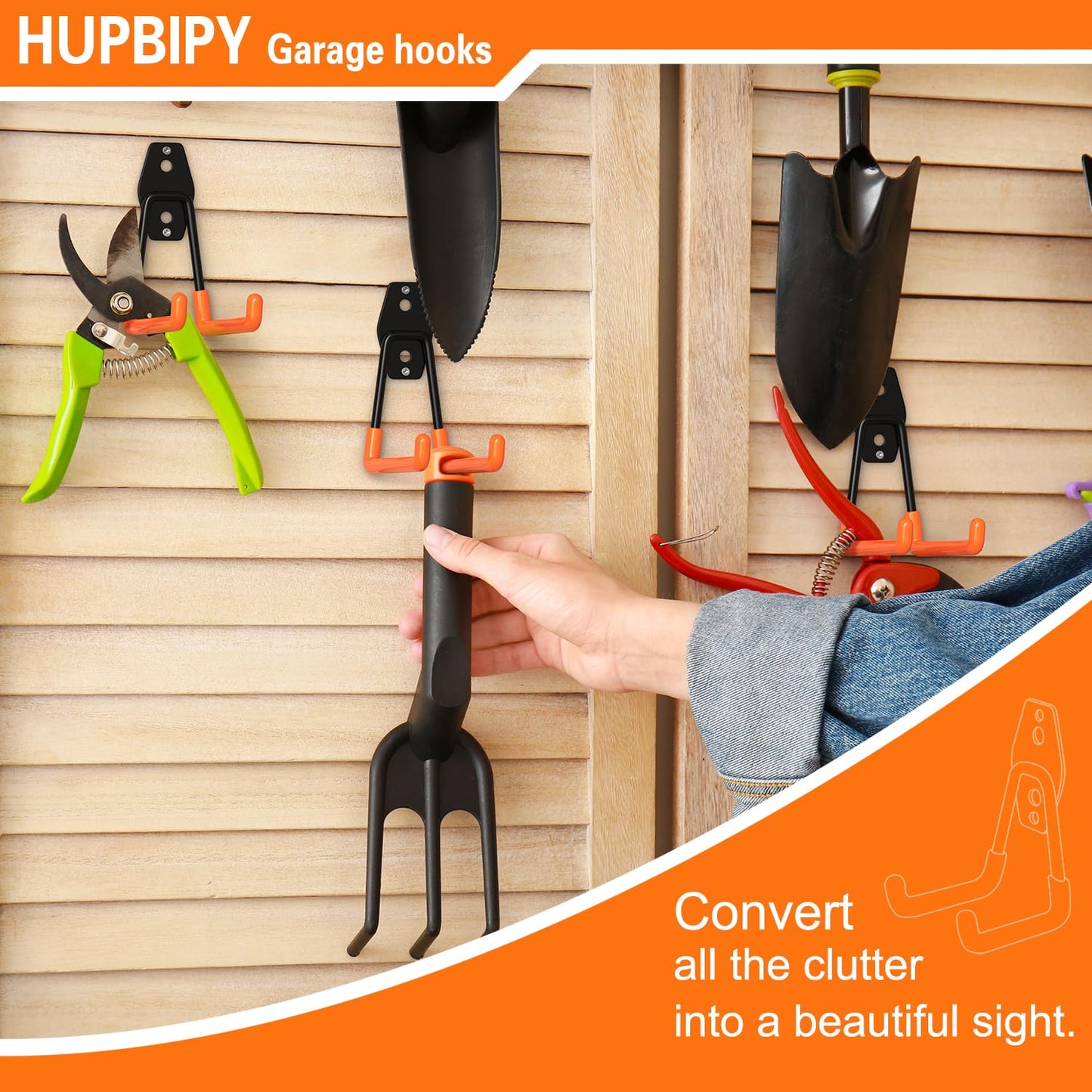 HUPBIPY Heavy Duty Garage Hooks 6 Pack, 2.8 inch Small U Shaped Hanger, Wall Mounted Storage System, Power and Garden Tool Organizer, for Hanging Ladders, Hose, Bulk Items and More