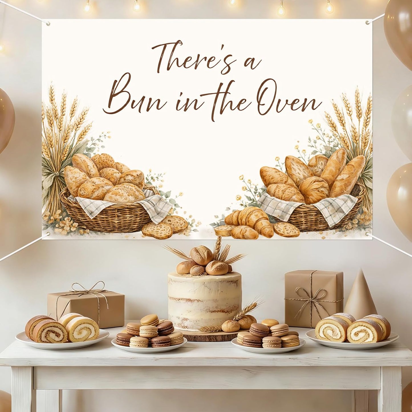 ZestZing 5 3ft There's a Bun in The Oven Backdrop Bun in The Oven Baby Shower Party Decorations Rustic Bakery Bread