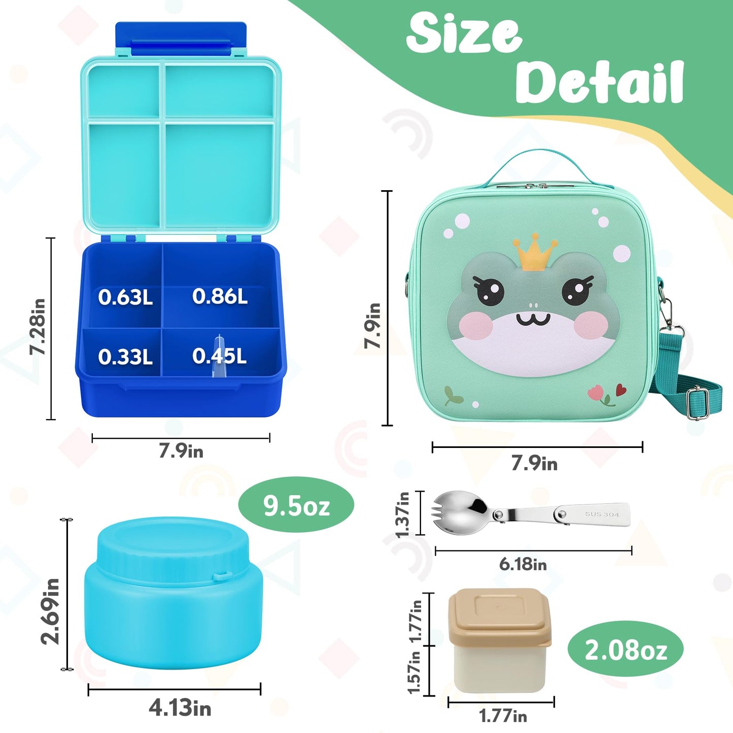 Bento Lunch Box Kids with 9oz Soup Thermo, Kids Leakproof Lunch Food Containers with 4 Compartment, Insulated Lunch Bag for Girls Boys to School Travel