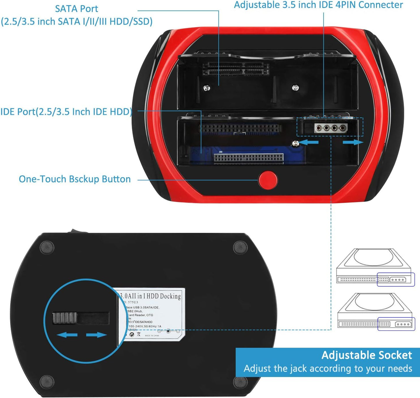 Tccmebius TCC-S862-US 2.0 2.5 3.5 Inch 1 2.0 2.5" 3.5" Hard Drive Docking Station, USB to SATA IDE Dual Slots External