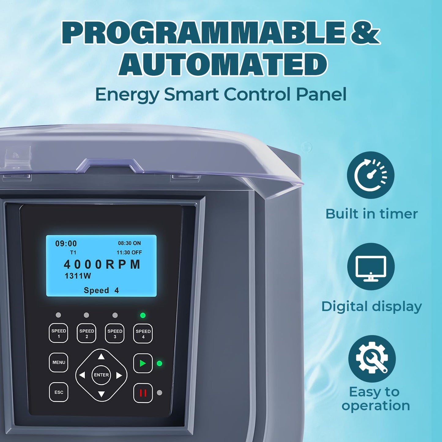 Anbull Variable Speed Pool Pump, 2.5 HP, 220V, 10567GPH, Above/Inground Pool Pump, Energy Efficient, High Flow, Powerful Self Primming Swimming Pool Pumps with Filter Basket