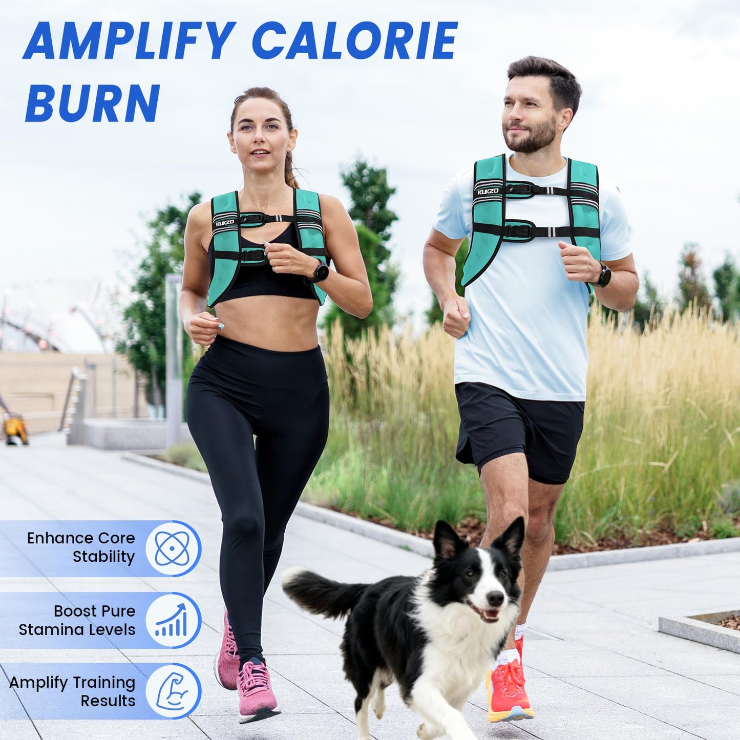 KUKZO Weighted Vest for Women Men 20LB Body Weight Vest with Reflective Stripes for Running,Walking,Workout,Strength Training,Weight Loss