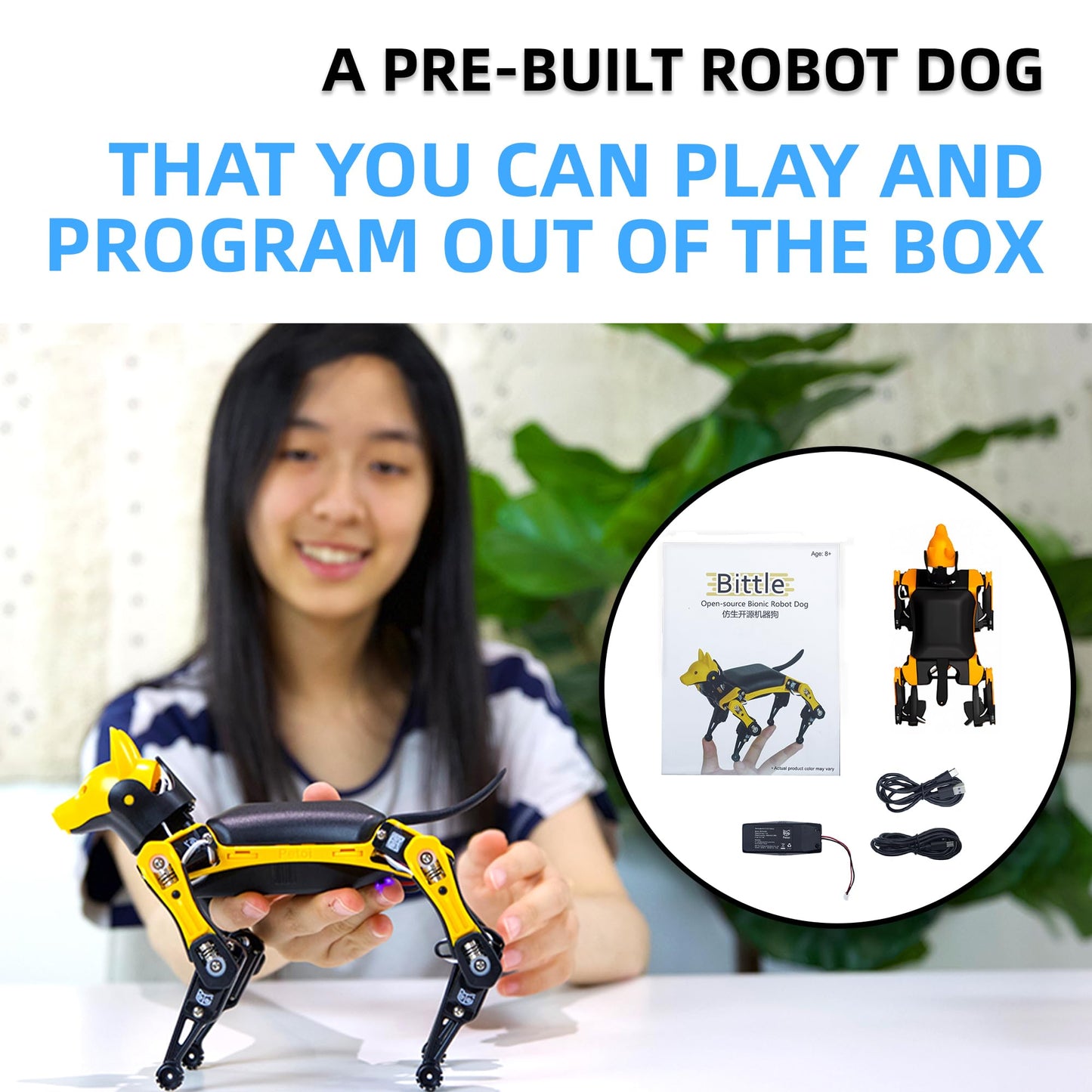 Petoi Programmable Robot Dog Bittle X V2 Lite Servo | Coding Smart Robot Dog Kit, Voice Controlled, Quadruped Interactive Robot for Kids (Bittle X V2 - lite servos - pre-Assembled - Yellow + Black)