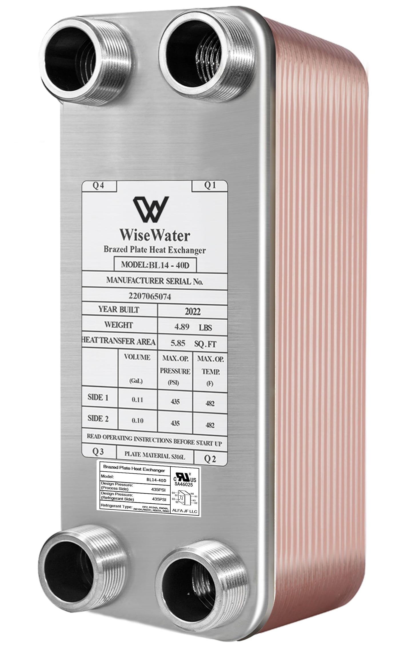 AB Plate Heat Exchanger, 3"x8" 40 Plates Water To Water Heat Exchanger, Copper/SS316L Stainless Steel Brazed Plate Heat Exchanger For Floor Heating, Water Heating, Snow Melting