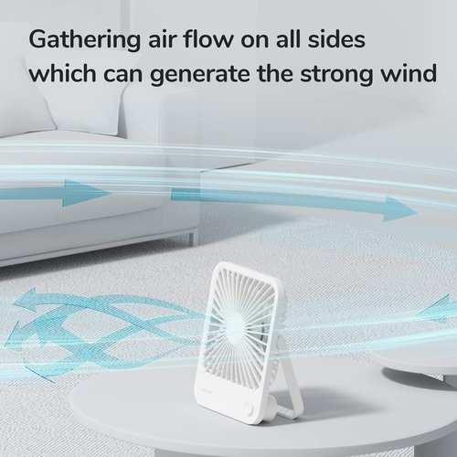 JISULIFE Rechargeable Desk Fan - Foldable Portable Personal Fan with 4 Speed Settings | 4500mAh Battery - White