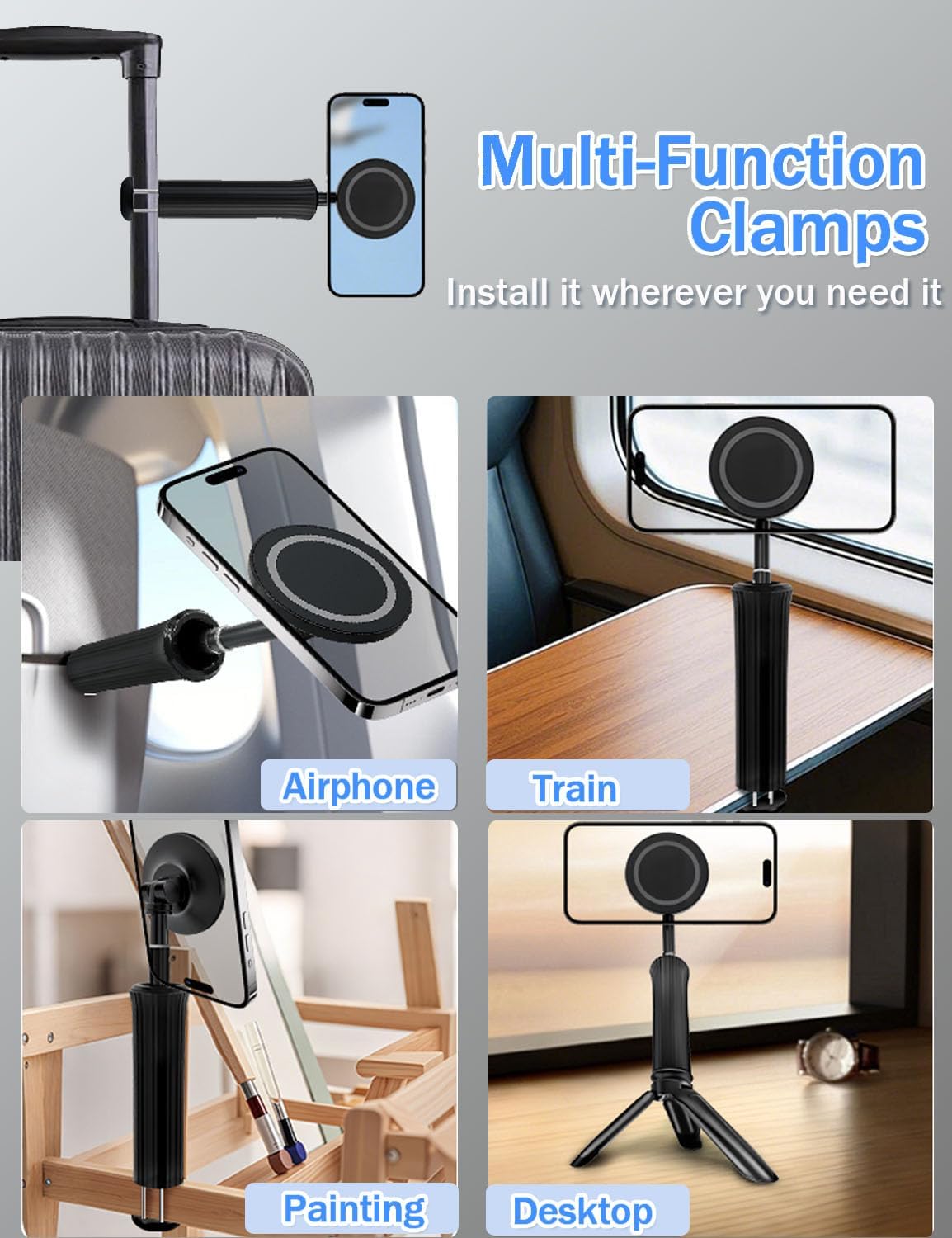 CLQ 360 16 15 14 13 4-7" Magnetic Phone Holder for Desk, for Magsafe Cell Phone Mount Clamp Clip, Rotating Adjustable