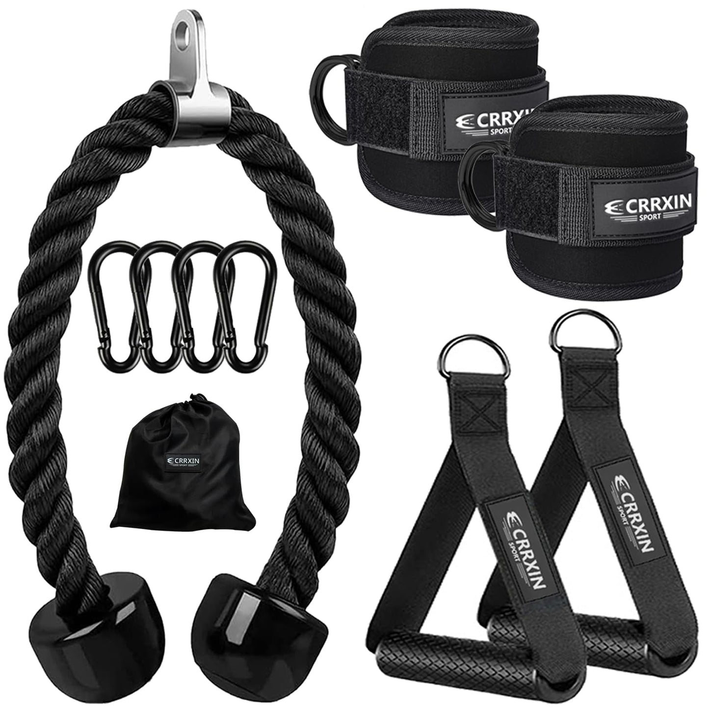 CRRXIN Tricep Rope Cable Machine Attachment, LAT Pulldown Attachment Tricep Pull Down Rope for Cable Machines Exercise Handles & Ankle Strap Home Gym Accessories