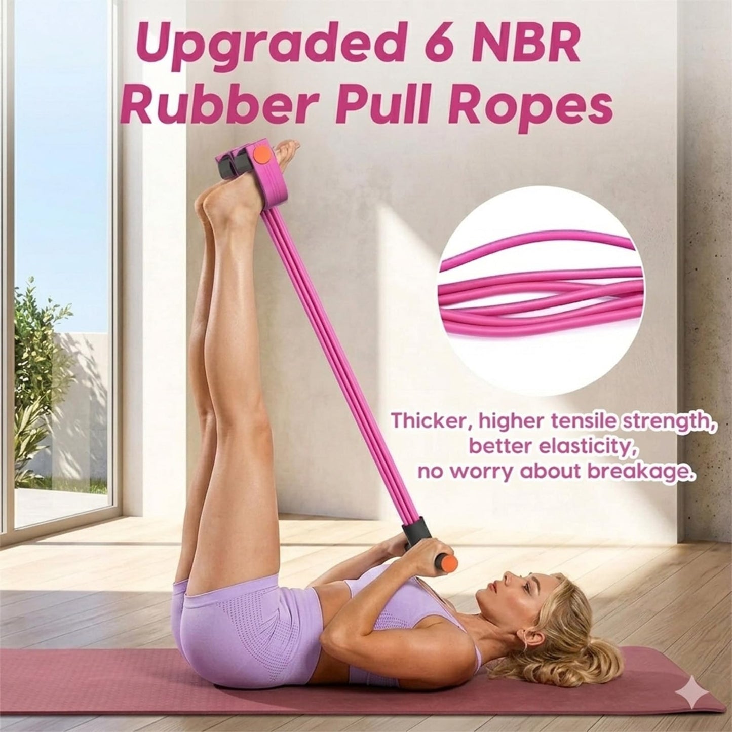JQTEOYW Pedal Resistance Band with Handle, Pedal Puller Resistance Band, Upgraded 6-Tube Natural Latex Exercise Bands for Full Body Workout, Tummy, Waist, Arm, Leg Slimming, Pilates Exercise