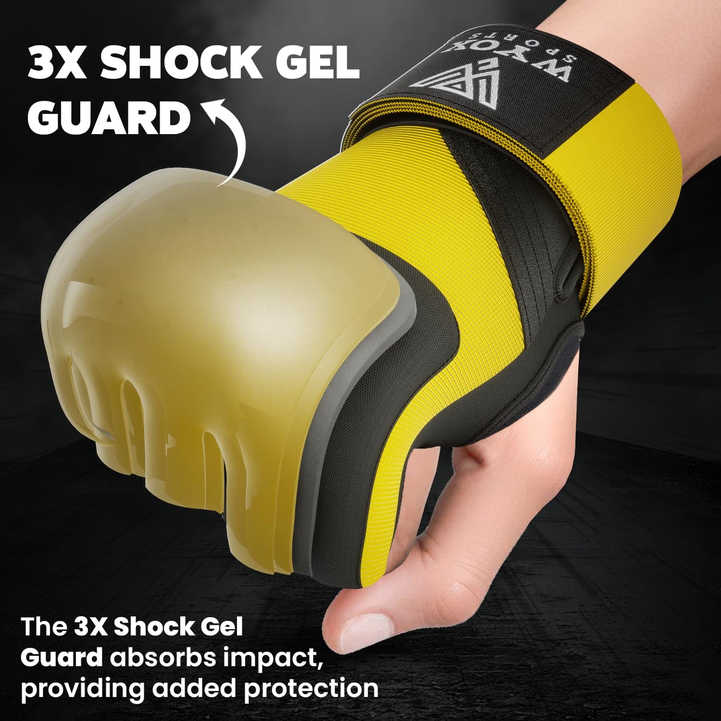 WYOX Gel Boxing Hand Wraps Inner Gloves for Men & Women, 80cm Quick Wrist Straps, Padded Knuckle Protection for Muay Thai Kickboxing, Hand Wraps for Boxing & Martial Arts (Glow Yellow, XS)