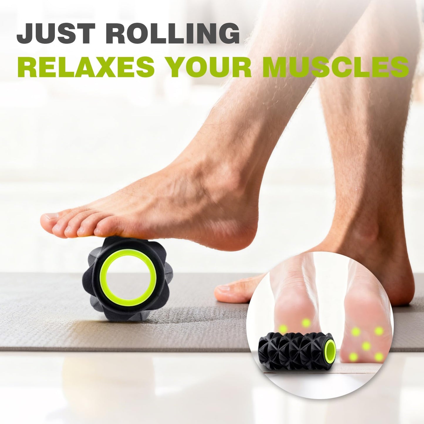 Back Roller Wheel - 5 Pack Yoga Foam Roller for Physical Therapy & Back Stretcher, Deep Tissue Massage for Pain Relief & Stretching | Green.