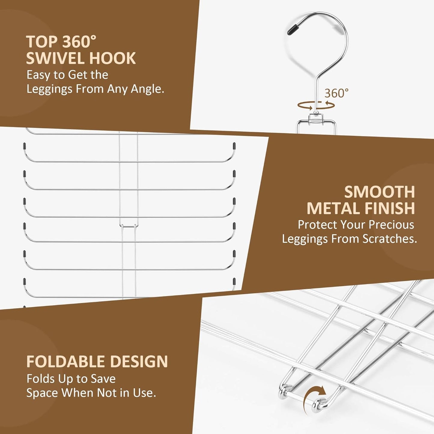 ZEDODIER Legging Organizer - Rotatable Yoga Pants Hanger for Women's XS-XL | Holds 20 Pairs, Silver