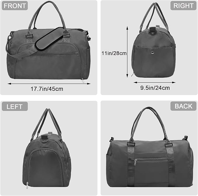 woogwin Small Gym Bag for Men & Women with Shoes & Wet Compartment Waterproof Duffle Bag for Travel Sports Workout Overnight Weekender(17.7",Darkgrey)
