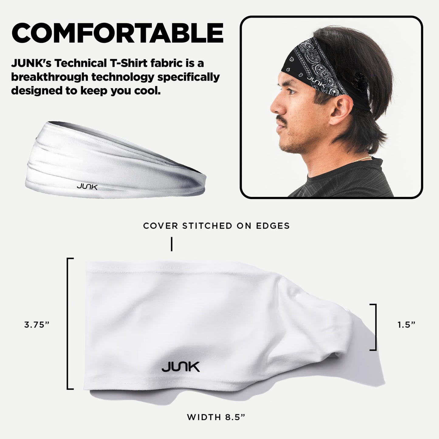 JUNK Brands Big Bang Lite Headband - Moisture-Wicking, Performance Fabric, Non-Slip, Sports Sweatband for Men & Women - One Size - Mistly Mountains