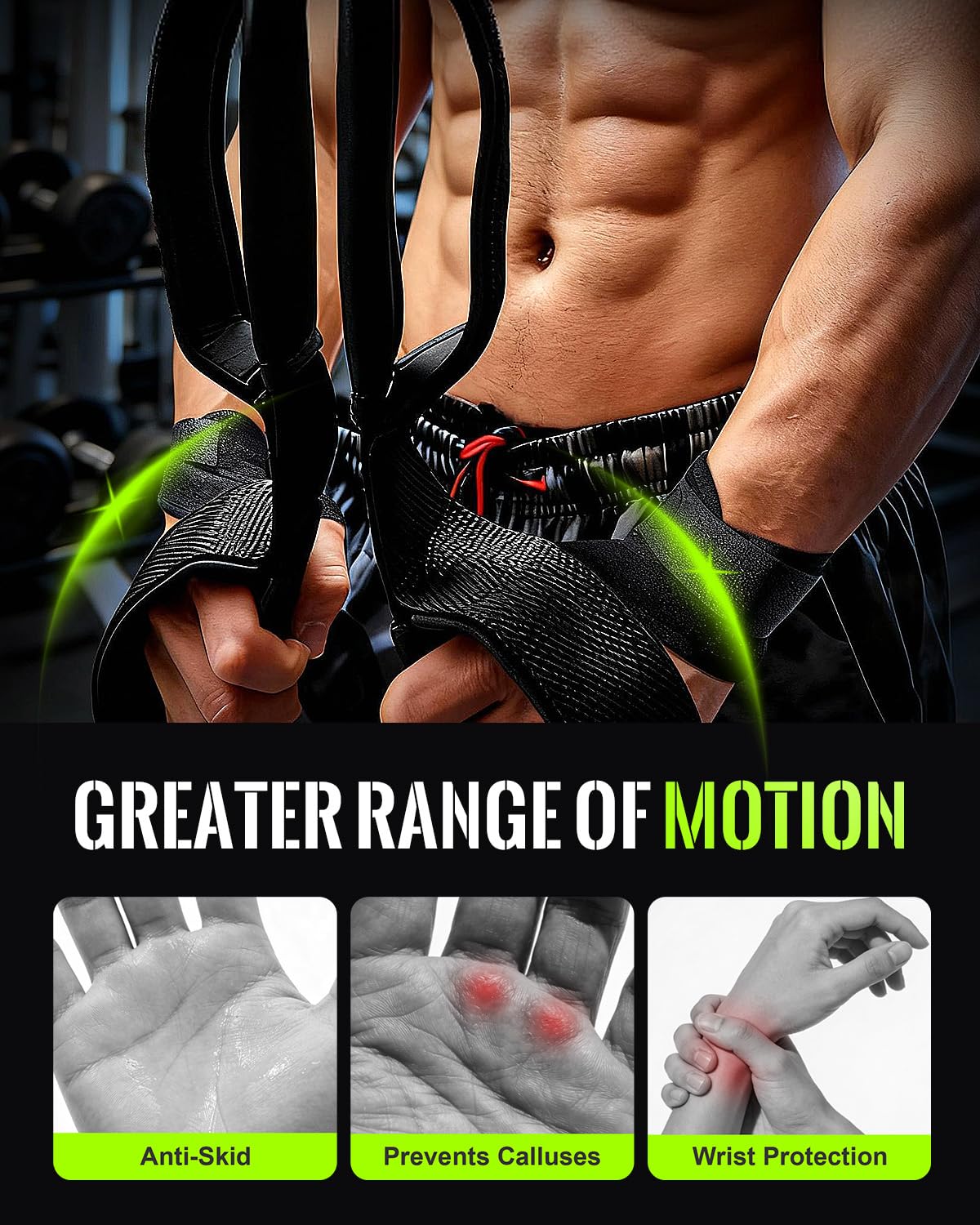 Tricep Rope Cable Attachment with 6 Anti-Slip Handles, Extra-Long Adjustable Pull Down Rope with Wrist Brace & Ankle Strap for Pushdowns, Crunches & Extensions, Cable Machine Attachment for Home & Gym