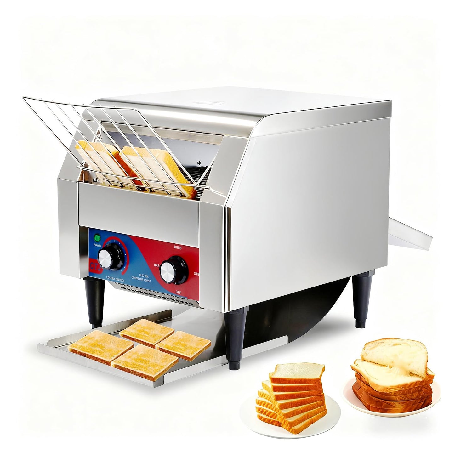 CTJ Commercial Toaster 300 Slices/Hour Electric Conveyor Toasters Heavy Duty Stainless Steel Rotating Toasters Machince for Croissants Bun, Bagel, Bread