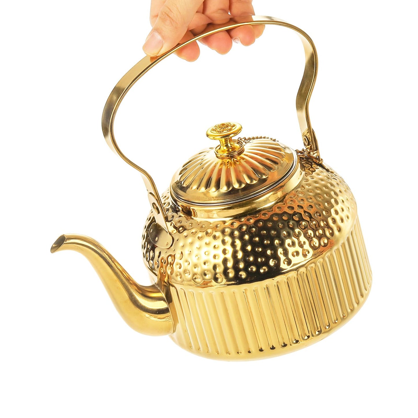 ZENFUN Vintage Stainless Steel Teapot with Infuser, 1.4L(47 FL OZ) Antique Stovetop Water Kettle, Small Teapot, Water Boilers Mini Tea Kettle for Induction/Gas