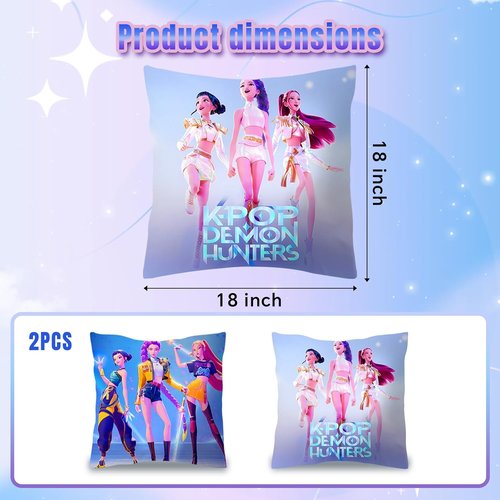Demon Hunters Pillow Covers - 18" x 18" Kpop Group Themed | Soft Decorative Cases with 2 Unique Designs