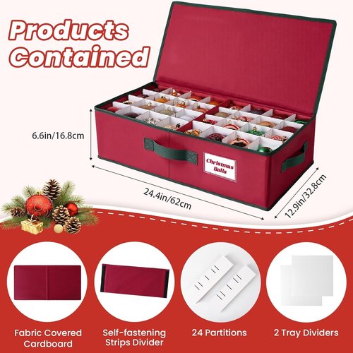 BlessedSeason Christmas Ornament Storage Box - Holds Up to 64 3” Balls | Adjustable Dividers & Visual ID Window