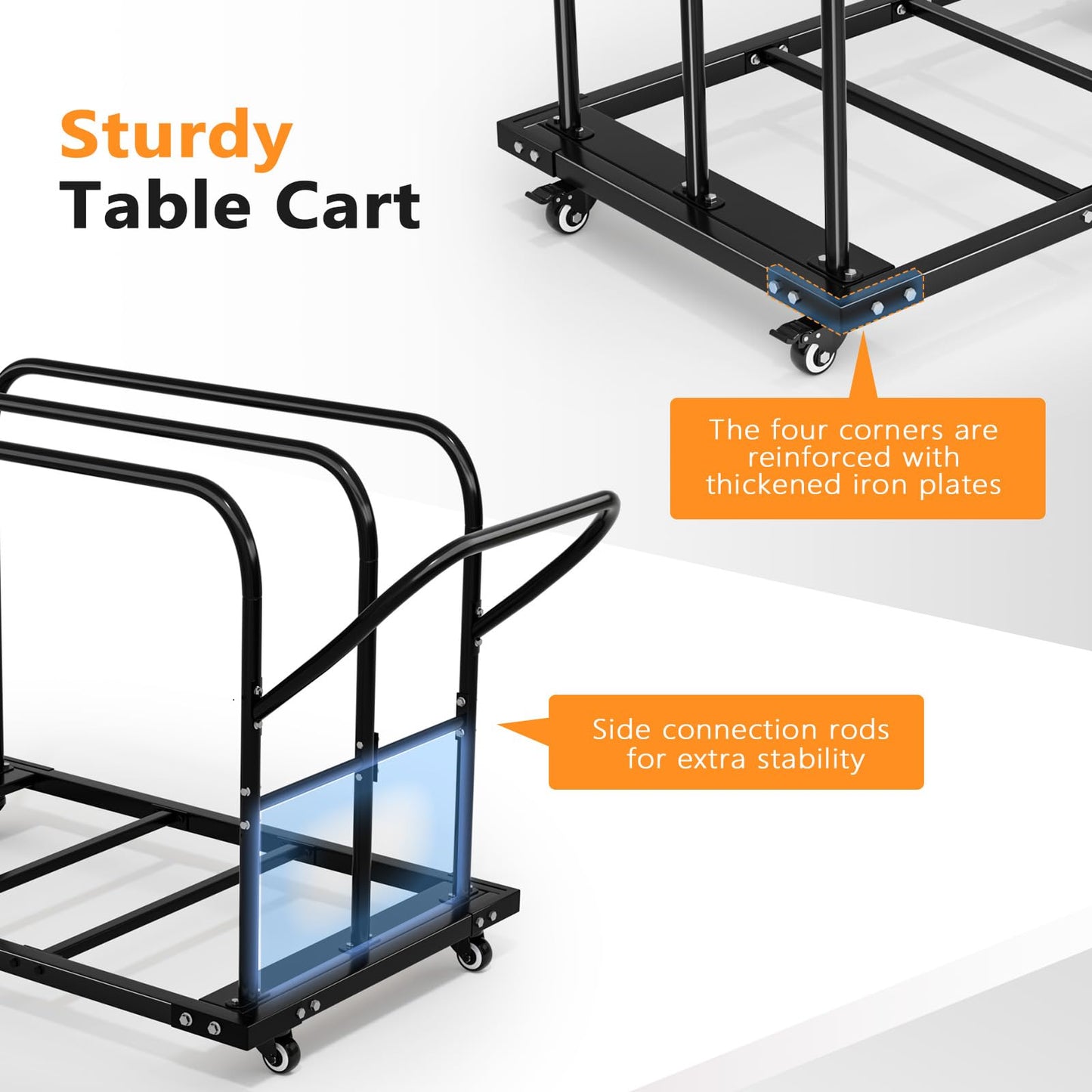 VINGLI Heavy Duty Folding Table Cart, Table Dolly with PU Swivel Wheels, 800 lbs Capacity, Holds Up to 10 Tables for Party Events, Hotels, Factories & Warehouses