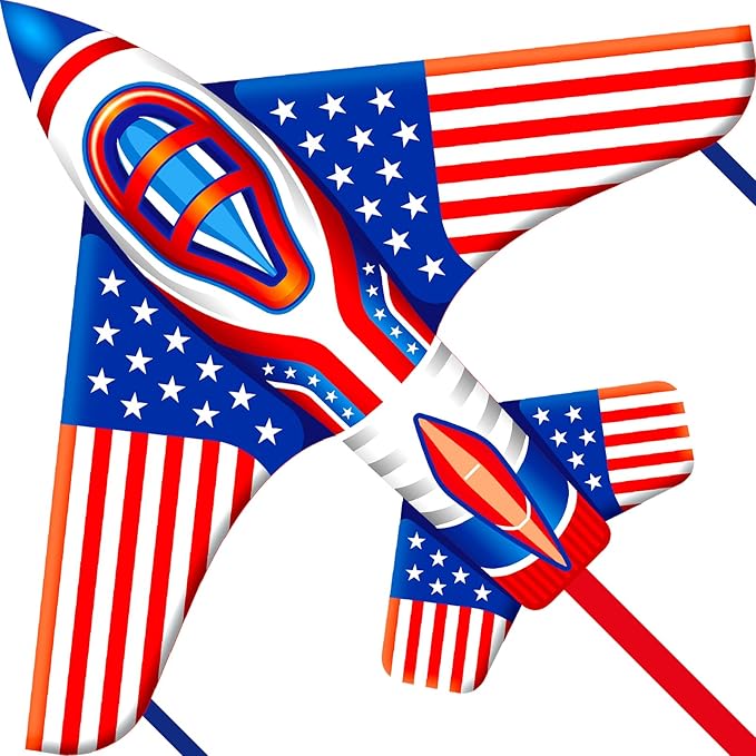 Flag Airplane Kite Easy to Fly Kids Kites for Ages 3-5, Huge Size Durable Beach Kite for Family Outdoor Games & Activities, Perfect for Kids and Adults (Flag Airplane Red Blue)