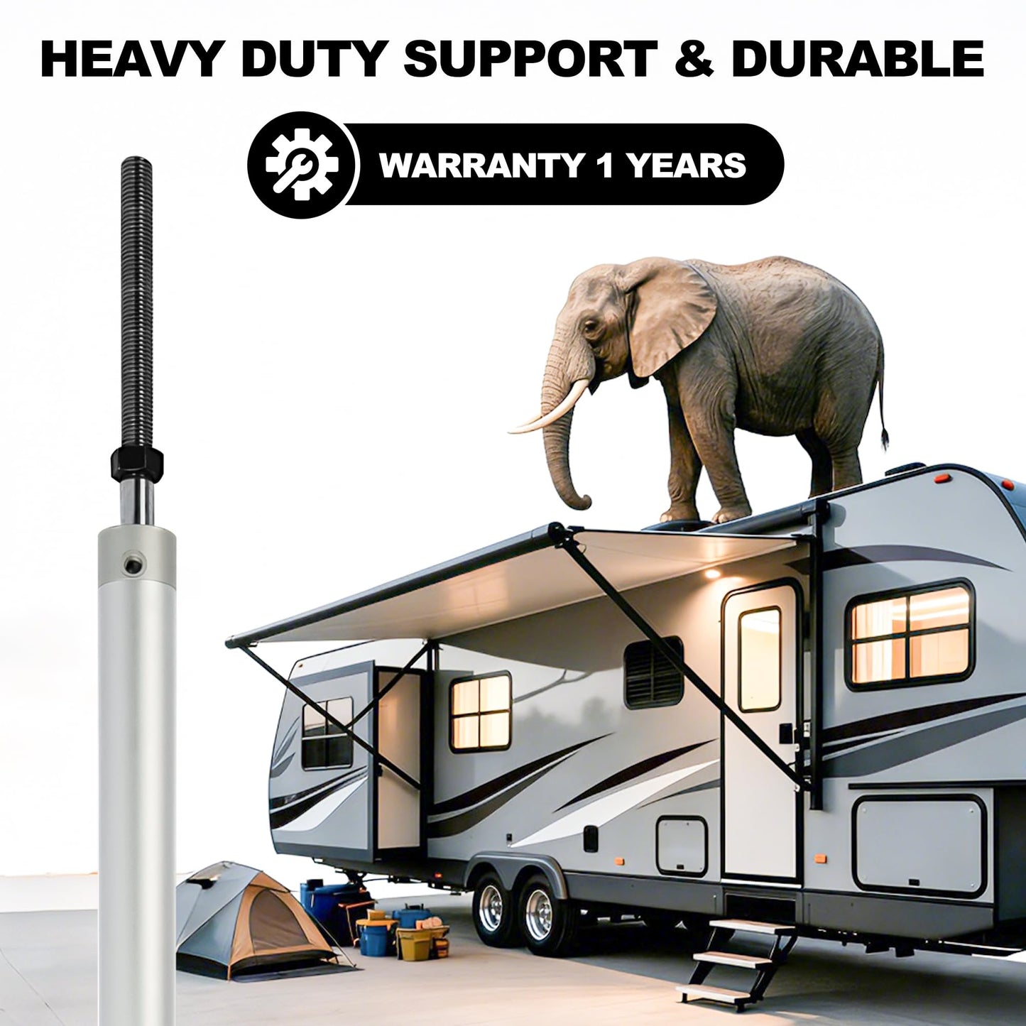 #342328 Hydraulic Replacement Cylinder for RV Slide-Out Systems, 53" Length 38" Stroke 1-1/2" Bore, 3/4"-10 Thread, Fits 5th Wheel Travel Trailer Motorhome