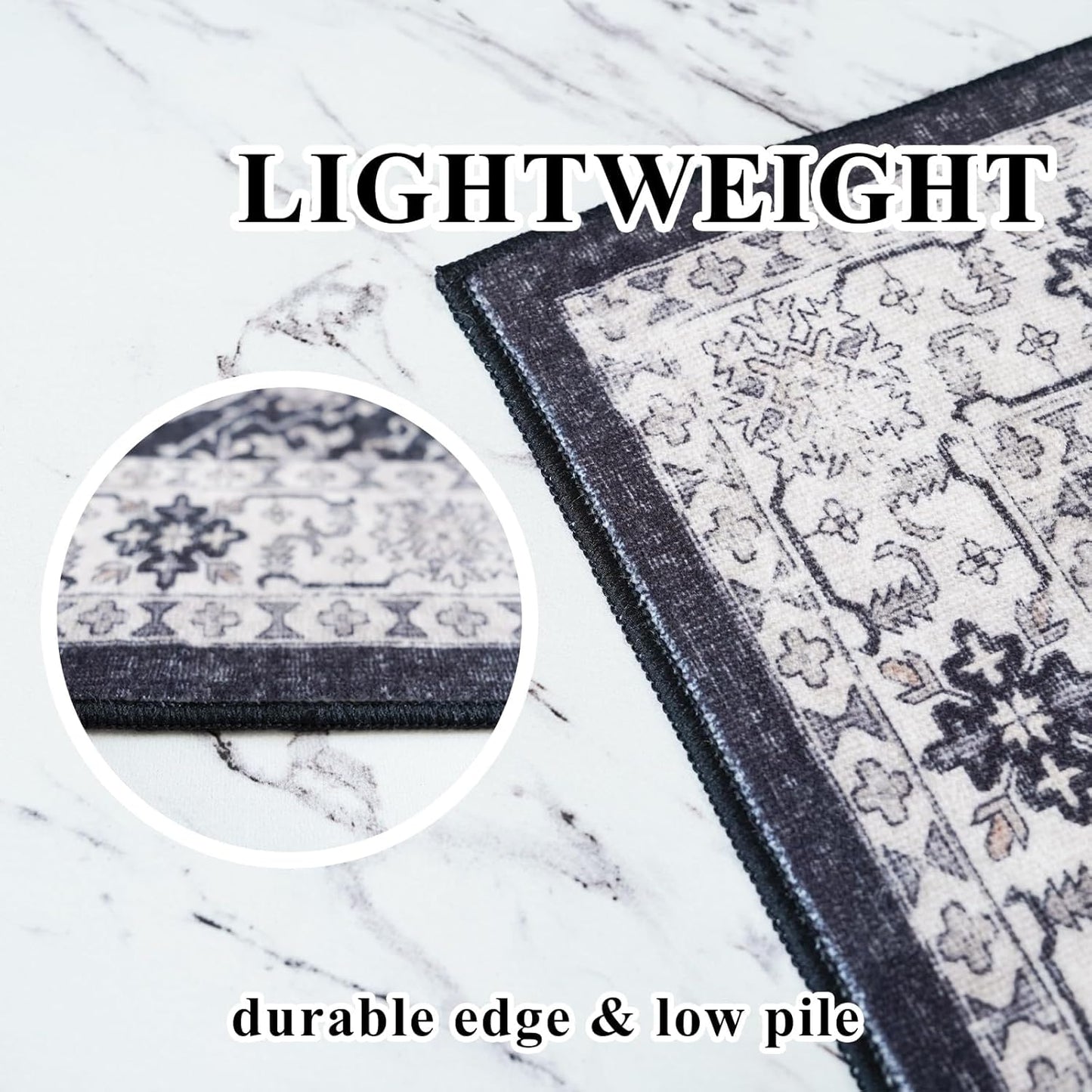 Skiennix Washable 3x4 Entryway Area Rug - Ultra Soft Low Pile Anti-Slip Carpet for Indoor Use | Black