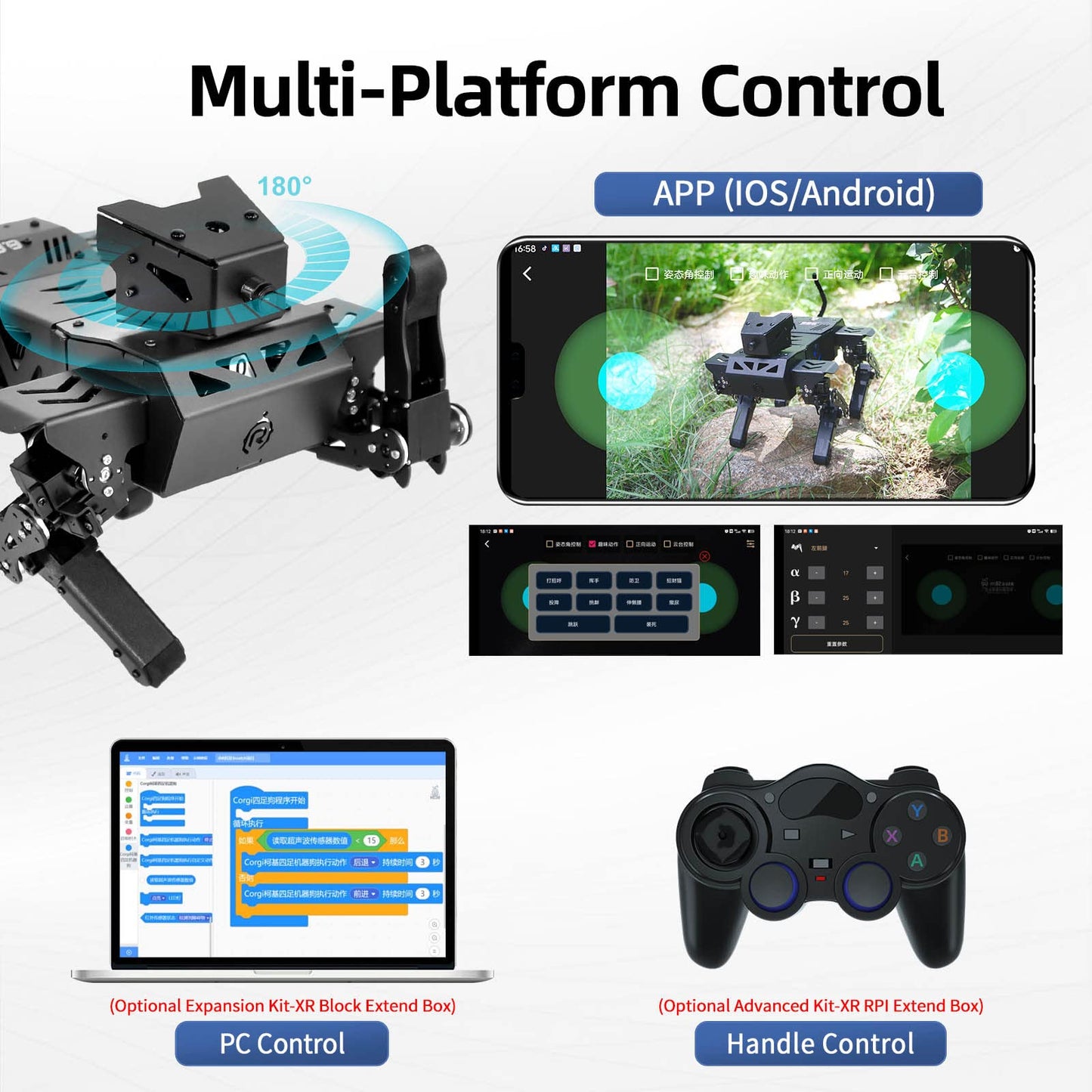 XiaoR Geek Smart Robot Dog Kit, 12 DOF Programmable Bionic Metal Learning Kit, Open Source ESP32 Educational Project for Adults, Wireless App Control(Basic Kit)