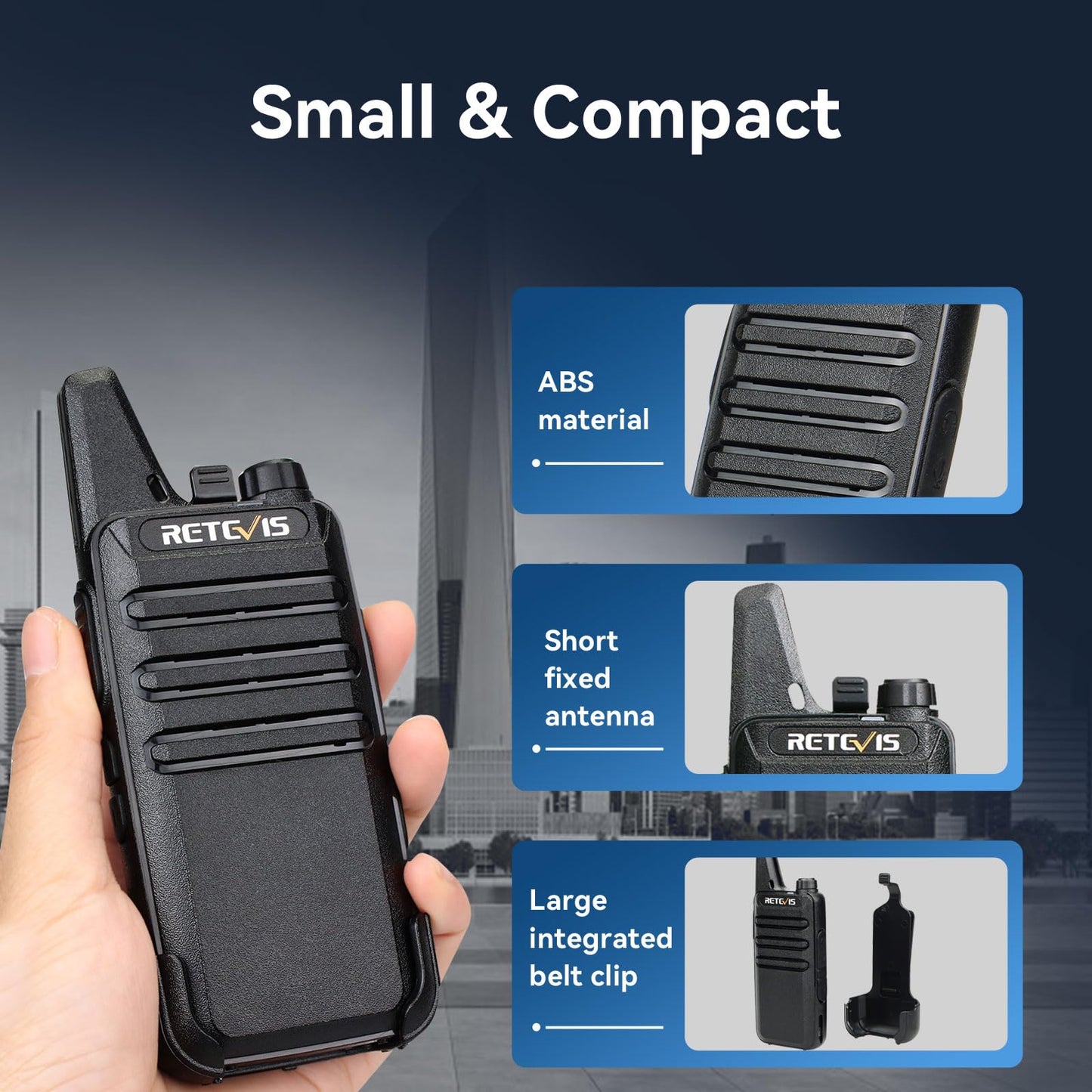 Retevis RT22 Walkie Talkies Mini, Rechargeable Two Way Radio Long Range, 2 Way Radio Small, Portable VOX, for Business Commercial Work School Church Restaurant (20 Pack,Black)