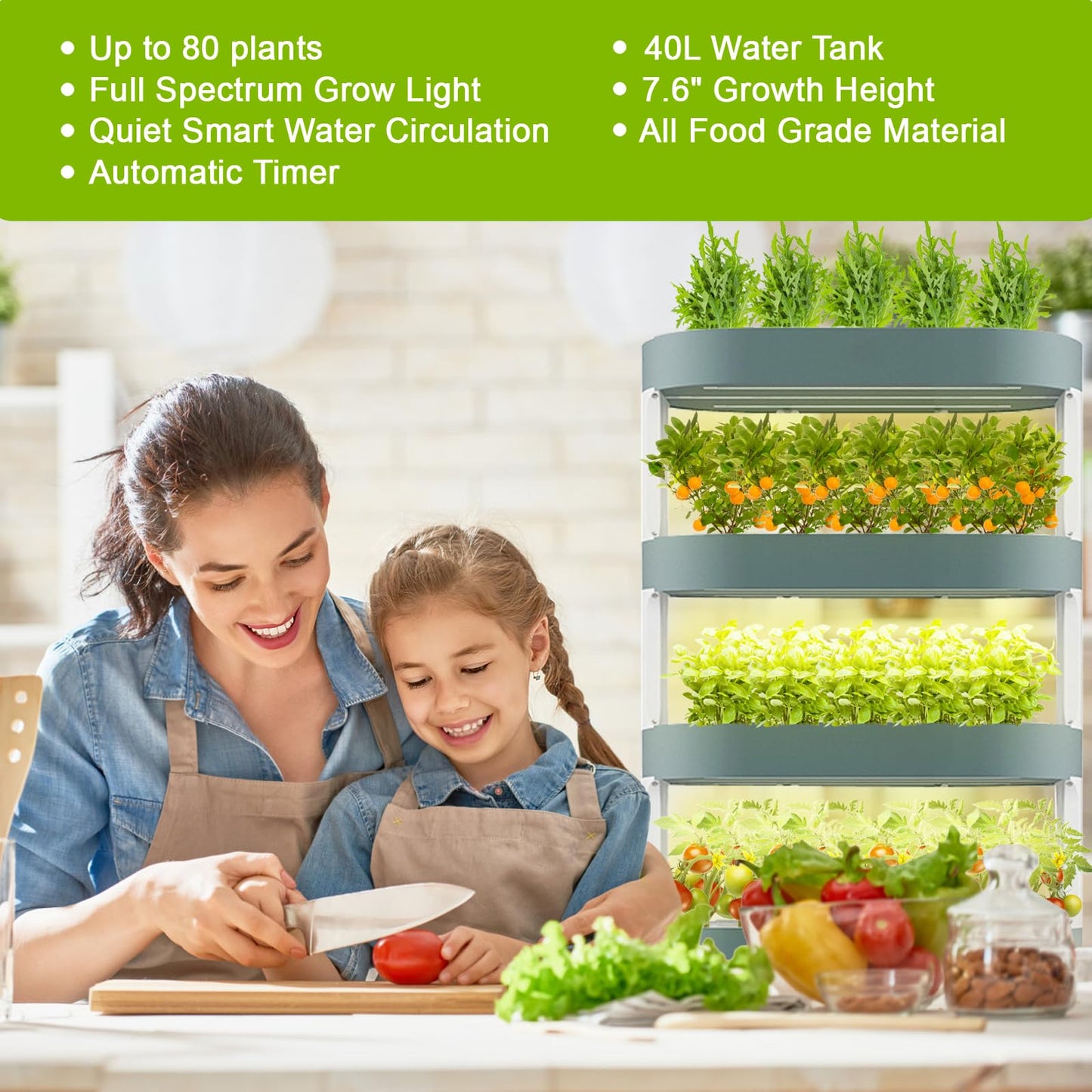 Lyfreen 5-Tier 80-Pod Hydroponics Growing System Kit, Vertical Hydroponic Tower with LED Grow Light & Quiet Water Pump,Self-Watering Indoor Herb Garden for Herbs, Lettuce & Vegetables