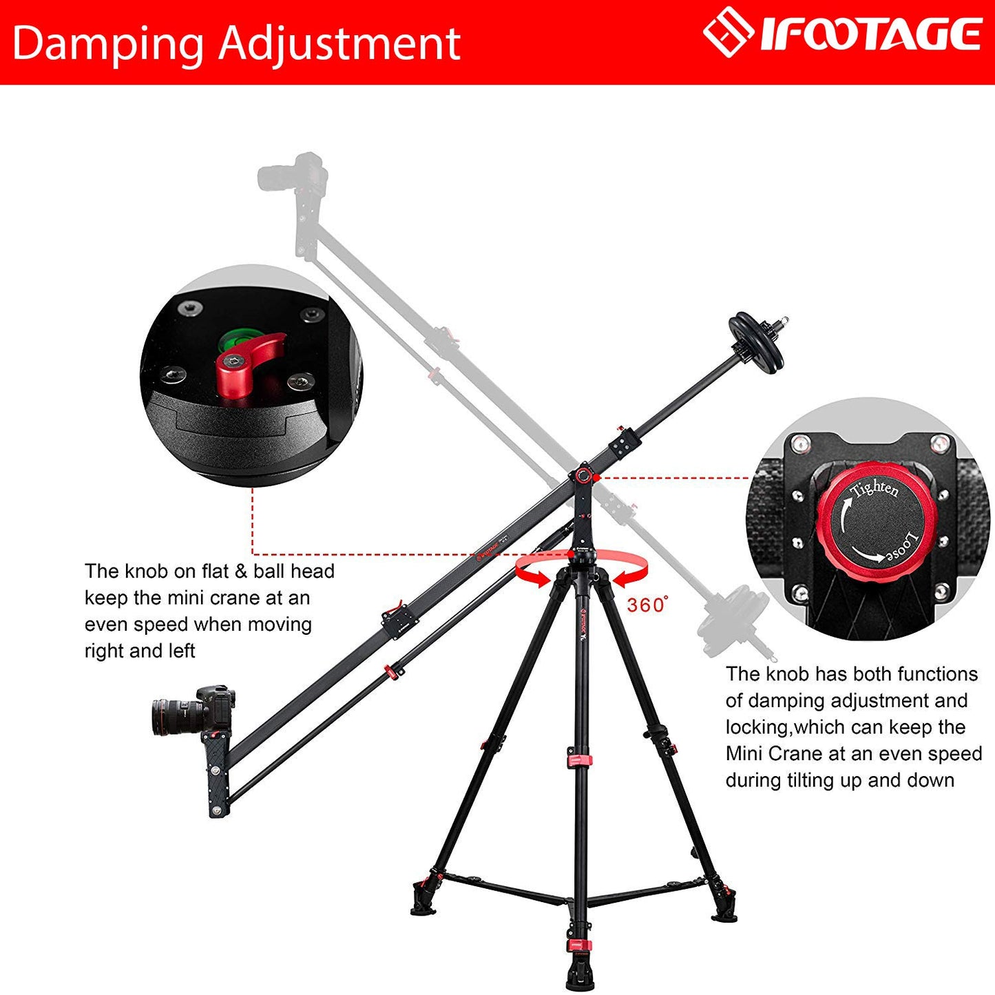 IFOOTAGE 85 inches Carbon Fiber Camera Mini Jib Crane M1 III (Hold up to 33lbs) Foldable and Extendable Jib Arm with 1/4 & 3/8 inch Quick Release Plate