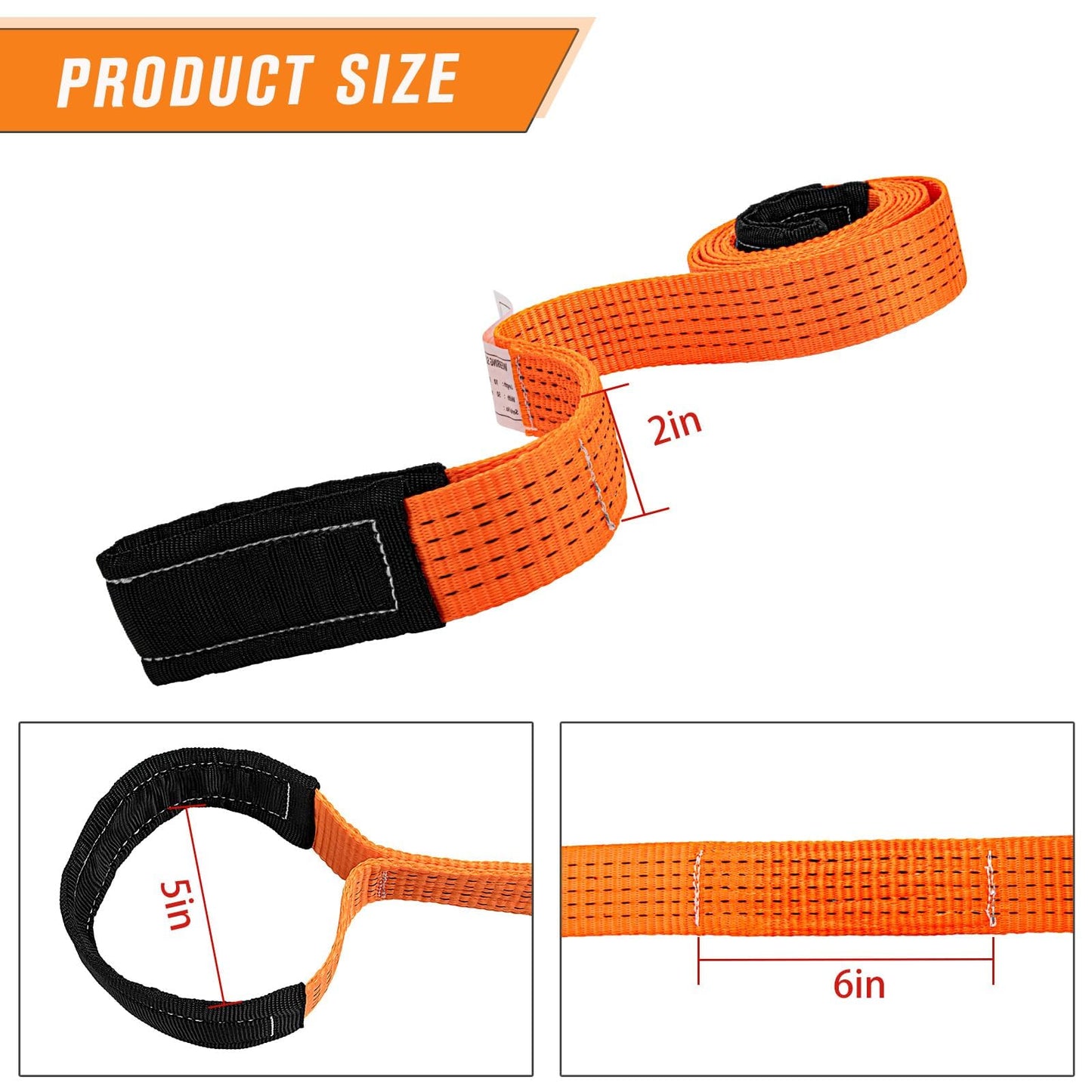2 Pcs 2" x10FT Heavy Duty Nylon Lifting Sling Strap, 15000lb Capacity Super Sturdy Flat Eye Rigging Strap for Hoist, Towing, Moving, Tree Saver Recovery, and Winch