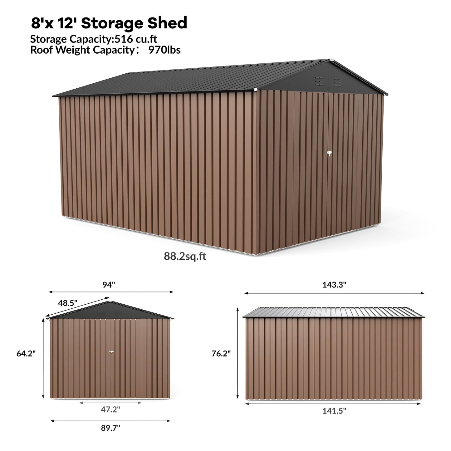 8 x 12 FT Outdoor Storage Shed, Metal Garden Shed with Updated Frame Structure, Tool Sheds for Backyard Garden Patio Lawn