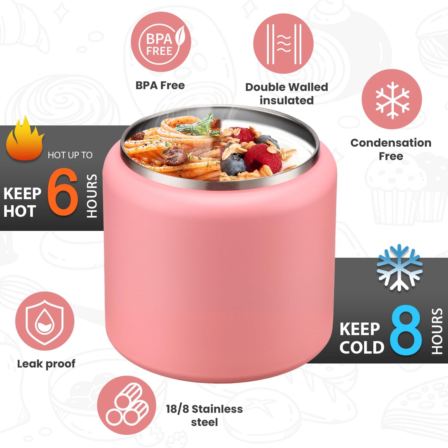 Itslife Soup Thermo for Hot Food Kids 25.5oz Lunch Containers with Buckle Lid Wide Mouth Hot Food Jar Vacuum Insulated Stainless Steel Bento Box Leakproof with Spoon