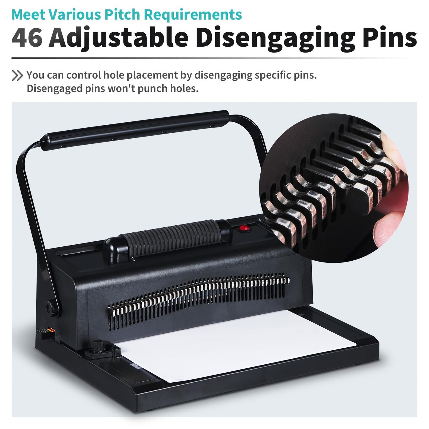 Binditek Spiral Binding Machine, Manual Punch & Electric Coil Inserter, 46 Disengageable Dies, Adjustable Side Margin, with 100 Pack 8Mil PVC Covers, 100 Pack 5/16'' Coils and Plier