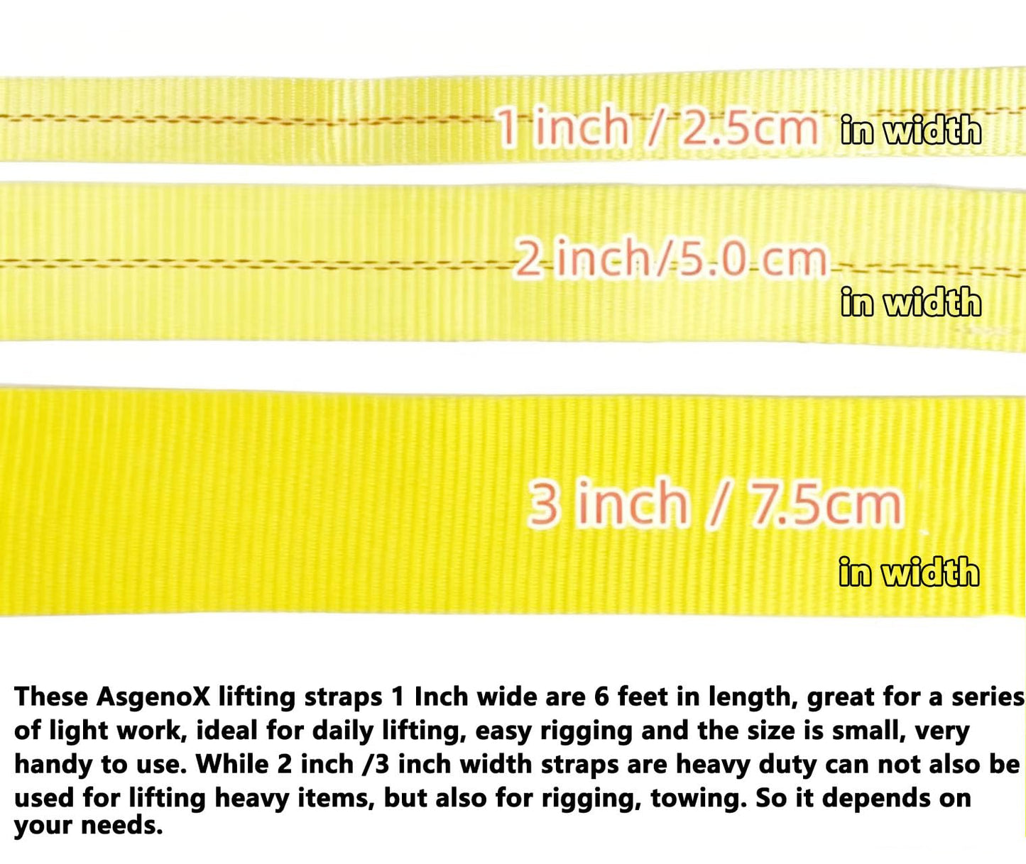 AsgenoX 2 Pack 1 "x6' Lift Sling Straps Reinforced Loops 1 inch 6 Feet Tree Saver Strap 8000 Pound Capacity, Lifting Straps for Hoist, Winch Straps Yellow