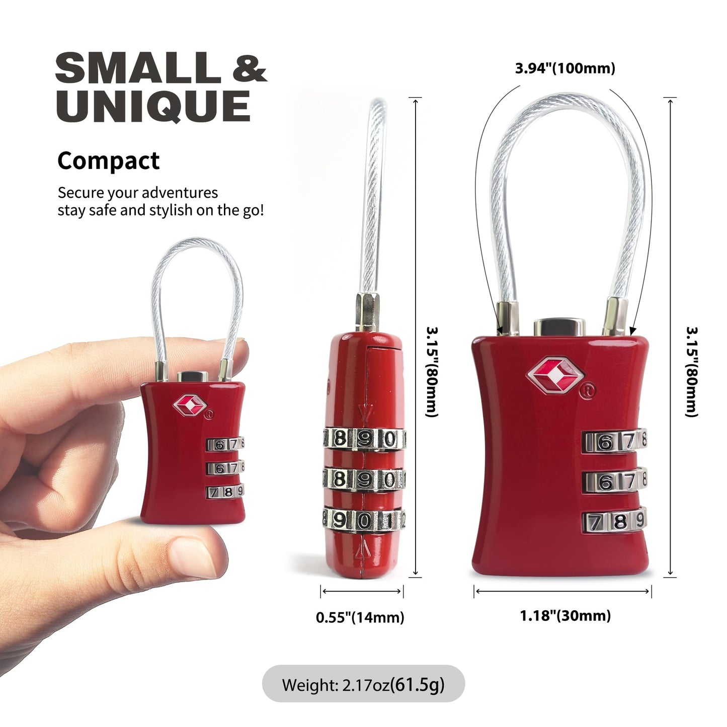 UP Security Suitcase Locks TSA Approved, Small Padlock Combination, TSA Locks for Luggage, Combo Travel Padlock with Code for Backpack, Gym Locker, Ammo Can (Black+Red)