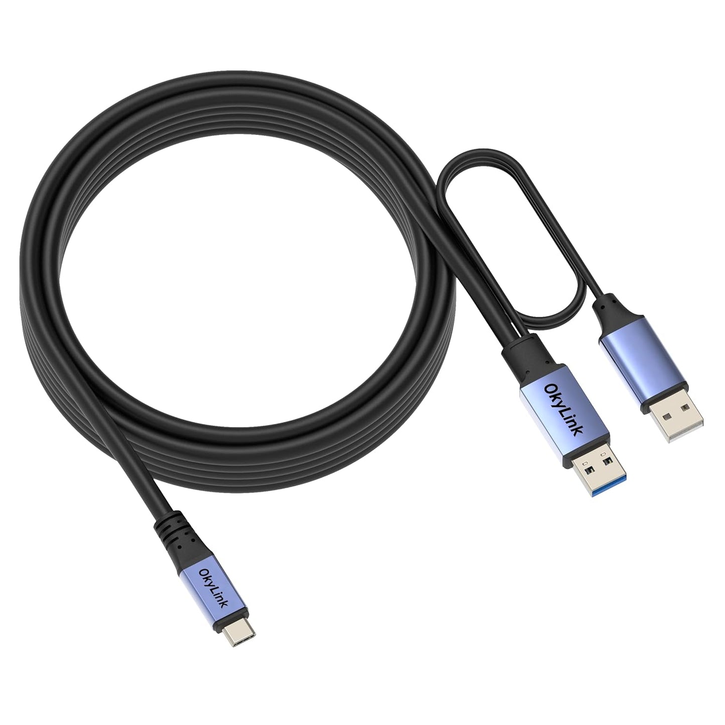 3.0/3.2 Gen1 15ft/5M 5Gbps, OkyLink Active USB A to C Data Cable High-Speed Signal Booster, Optional Power