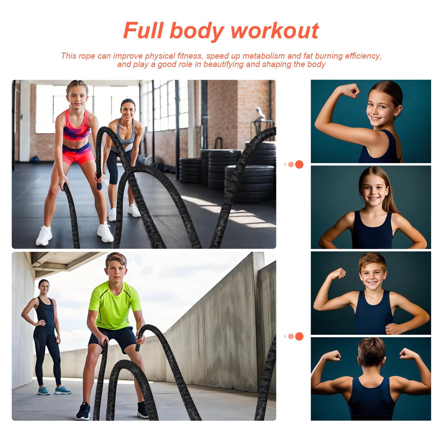 Battle Ropes for Home Gym 1 Inch Diameter 30FT Length Workout Rope Exercise Rope Training Ropes with Protective Sleeve for Kids Men Women Exercise Fitness & Strength Training
