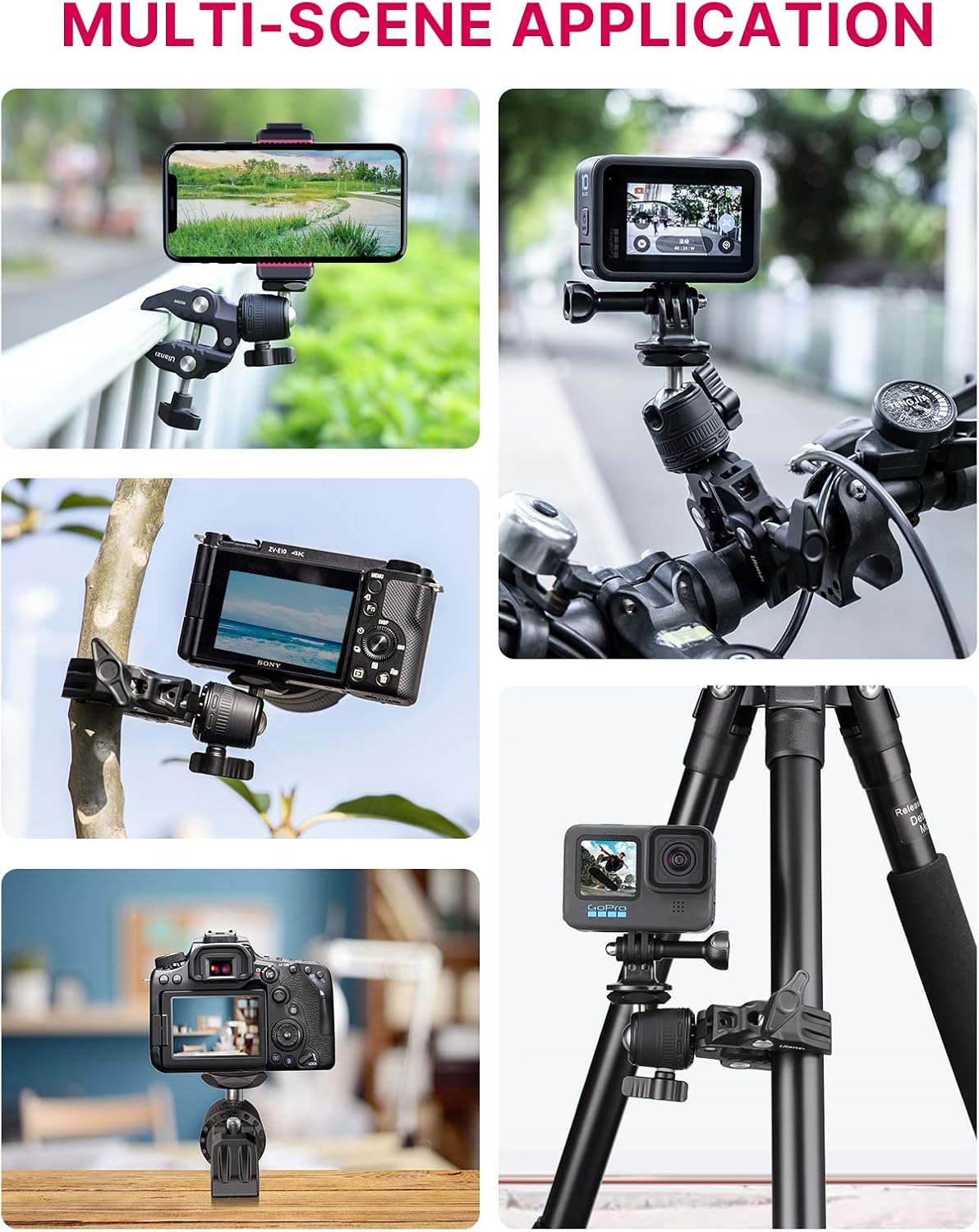 ULANZI Select R099 3.3lb 360 (GoPro/Insta360/DJI), ULANZI Super Clamp Camera Mount - Heavy Duty Load Metal Clamp