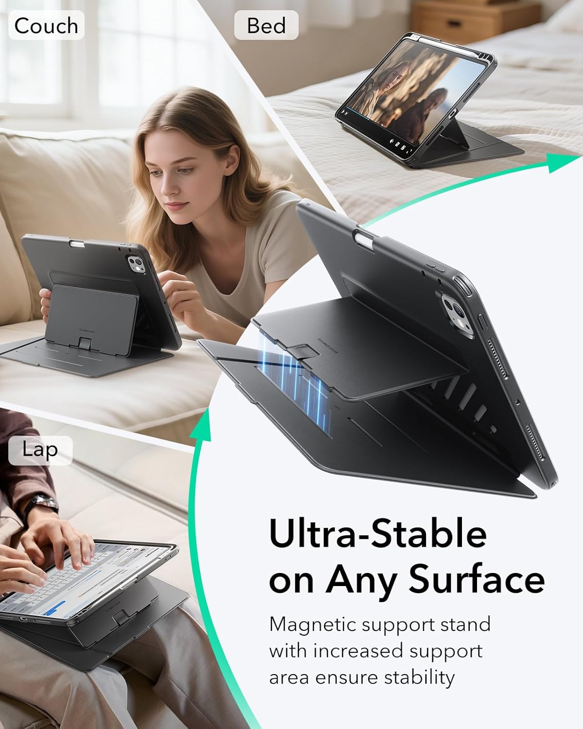 ESR 11 Inch (M5/M4) 2025/2024, for iPad Pro Case Vertical Stand Cover, Multi Stand Angles, Ultra-Stable Case