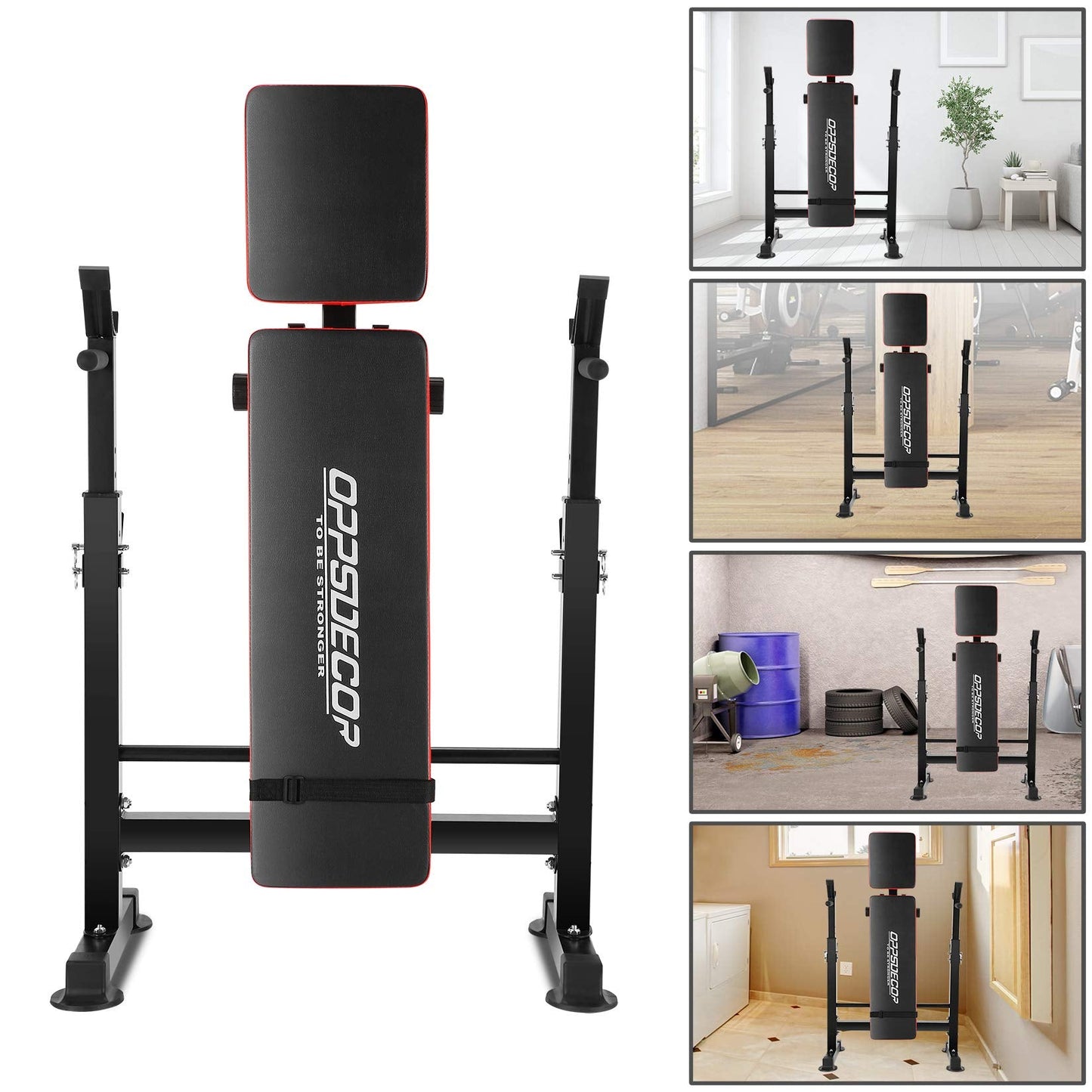 OPPSDECOR 6 in 1 900LBS Weight Bench with Leg Extension and Leg Curl, Foldable Bench Press Set and Squat Barbell Rack with Preacher Curl, Adjustable Workout Bench for Home Gym Strength Training PXZXYX1 (Black)