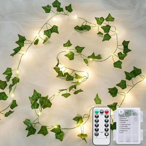 JMEXSUSS 33Ft Ivy Vines with 100 LED Fairy Lights - Battery Operated | Remote Control for Bedroom & Party Decor (Warm White)