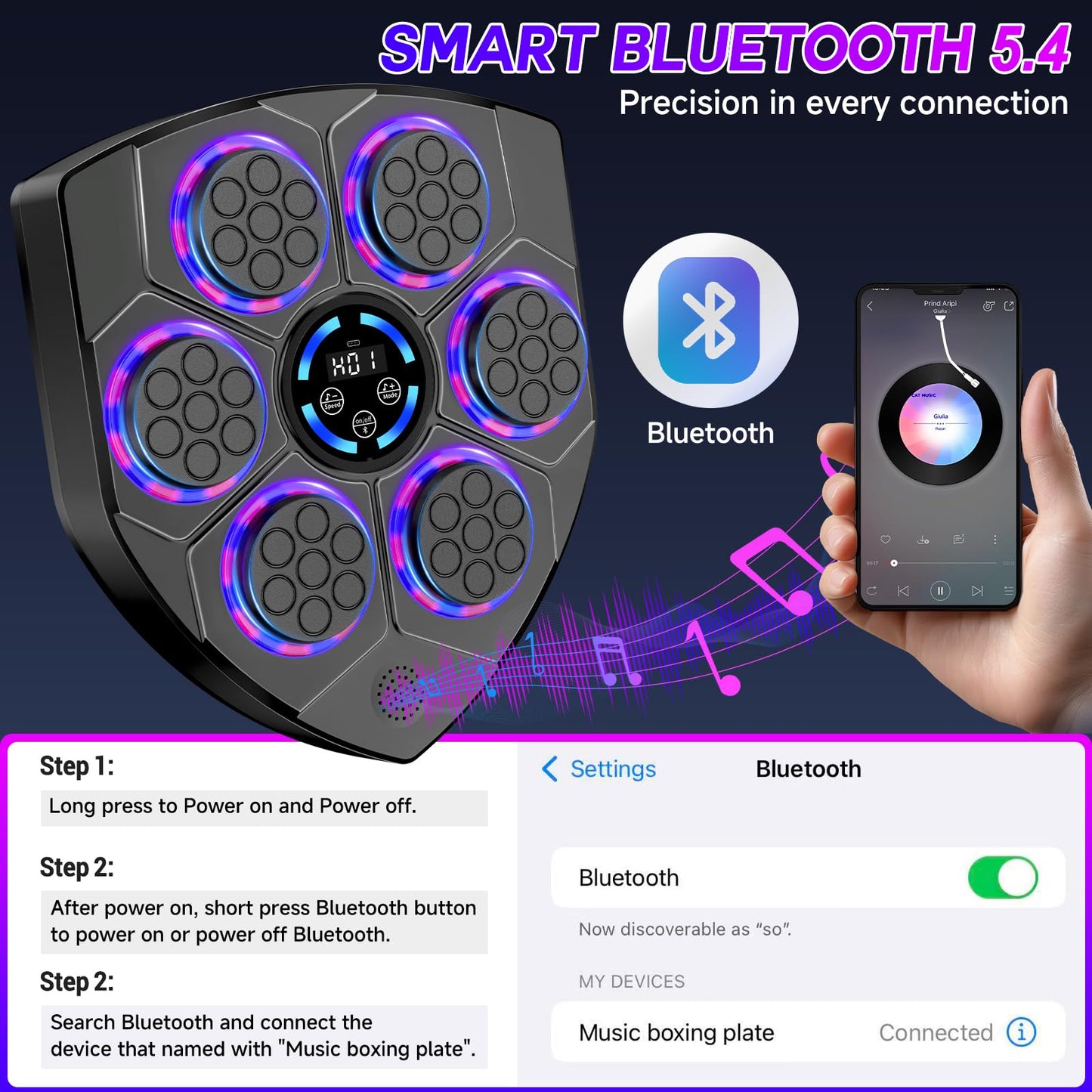 TGLLM Music Boxing Machine, Wall Mounted Boxing Machine with Gloves, Smart Music Punching Target for Kids Adult, LED Electronic Boxing Workout Machine with 9 Modes & 9 Speeds