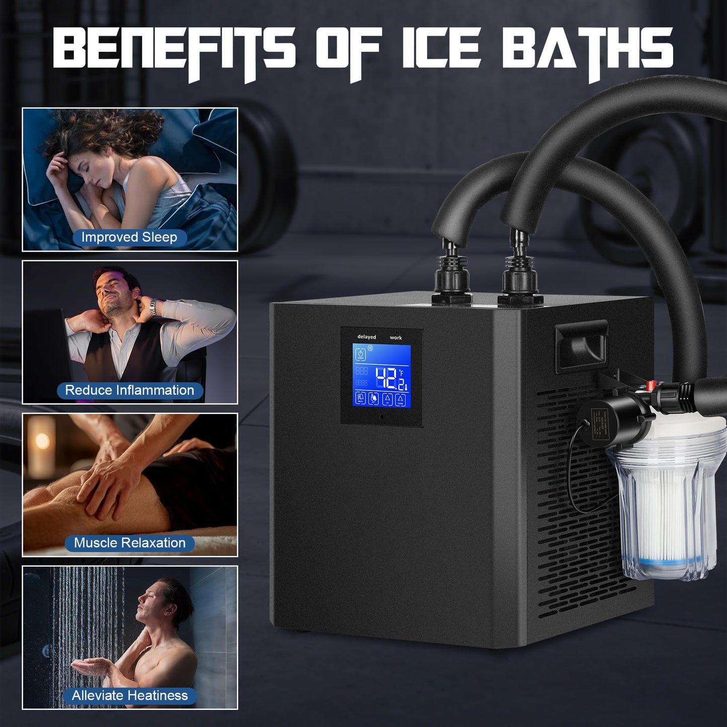 Ice Bath Water Chiller for Cold Plunge Tubs, 1/3 HP Cold Plunge Chiller with External Filter & Pump, Insulation Pipe, Ideal for Home and Professional Use 110V