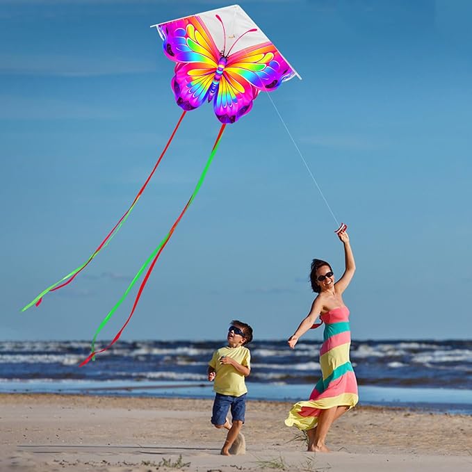 HENGDA KITE 2 Pack Butterfly Kite,for Kids and Adults,Easy to Fly,Excellent Fabric and Structure Design,The Pictures are Beautiful in high Definition,Suitable for Beginners(31x22)