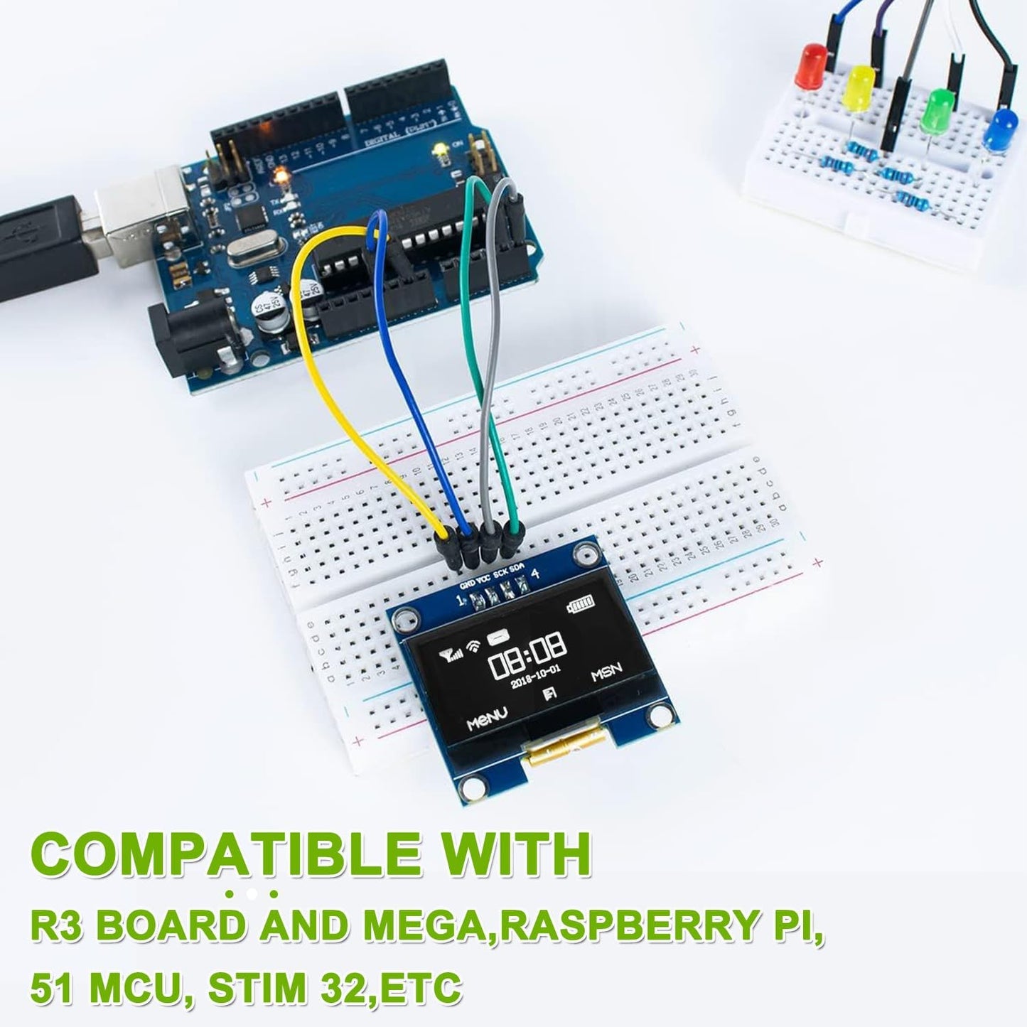 EPLZON 5 Pack 1.3 inch 128x64 OLED IIC Display Module Pixel Mini Self-Luminous Display Screen Board for Arduino