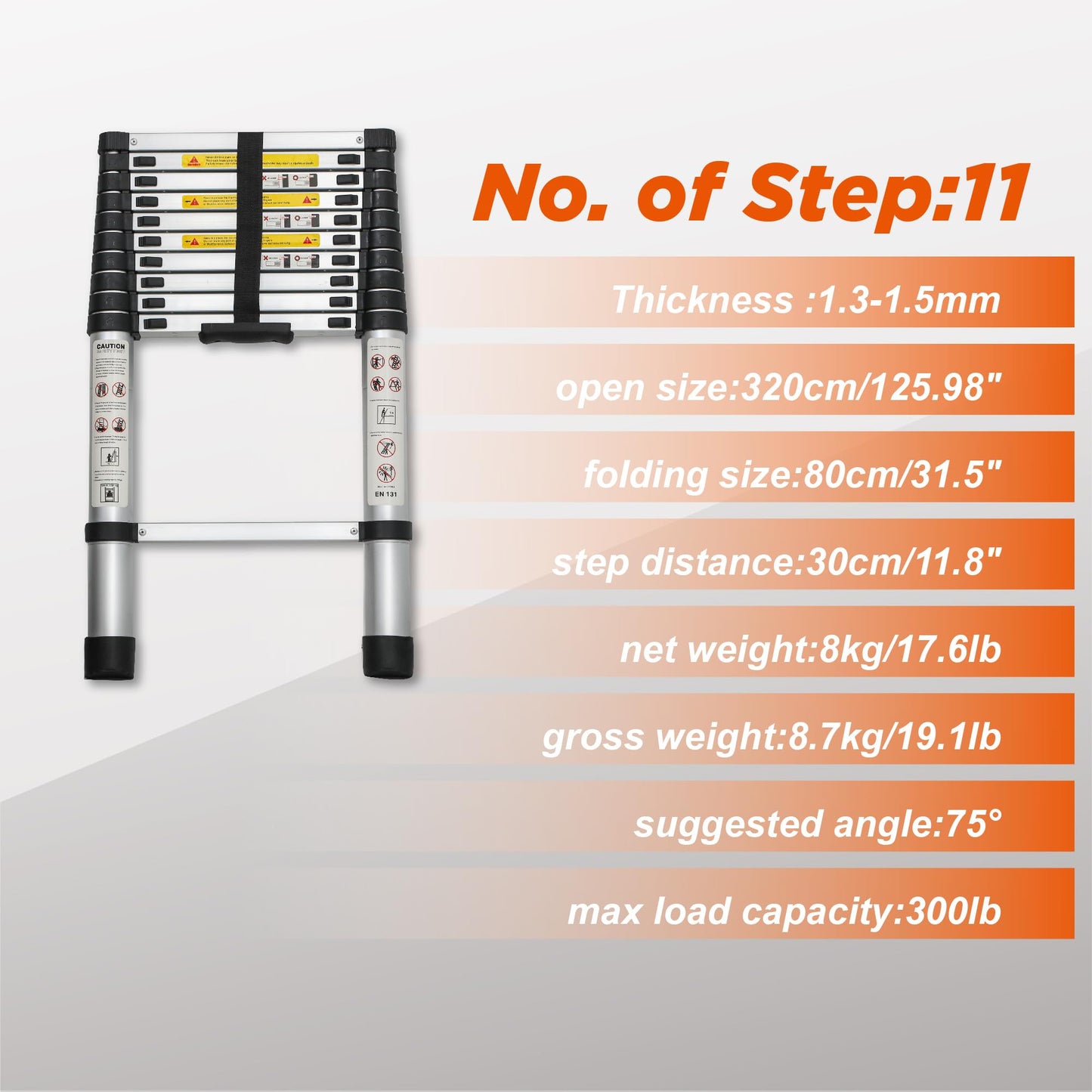KEIKI Telescoping Ladder, 10.5FT Tall Extension Attic Tool Ladders Foldable with Stabilizers, Extendable Folding Steel Stool Stepladder for RV Loft, Outdoor Non-Slip Wide Pedals Lasts 330 LBS, Black
