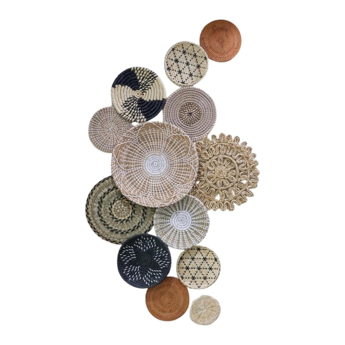 Chicvillage Woven Wall Basket Decor, Seagrass Handcraft Hanging Basket Set, 13-Piece Handwoven Flat Plates for Coastal, Boho & Rustic Home Decor
