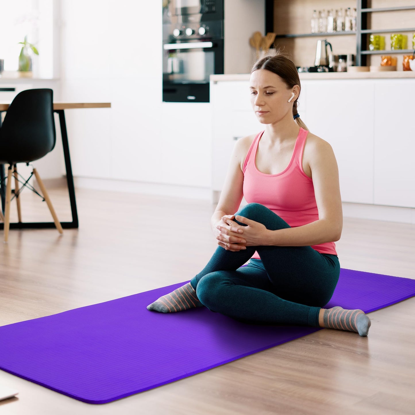 Fitvids 1/2-Inch Thick High Density Foam Exercise Yoga Mat with Carrying Strap, For Cushioning The Body Against Hard Floors, Purple